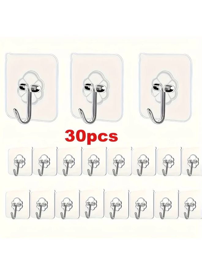 30pcs Transparent Heavy Duty Adhesive Hooks Damage Free Removal For Walls Tiles - Image 1