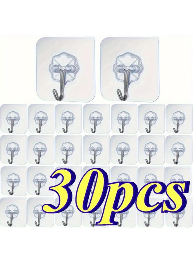 30pcs Transparent Heavy Duty Adhesive Hooks Damage Free Removal For Walls Tiles - Image 2
