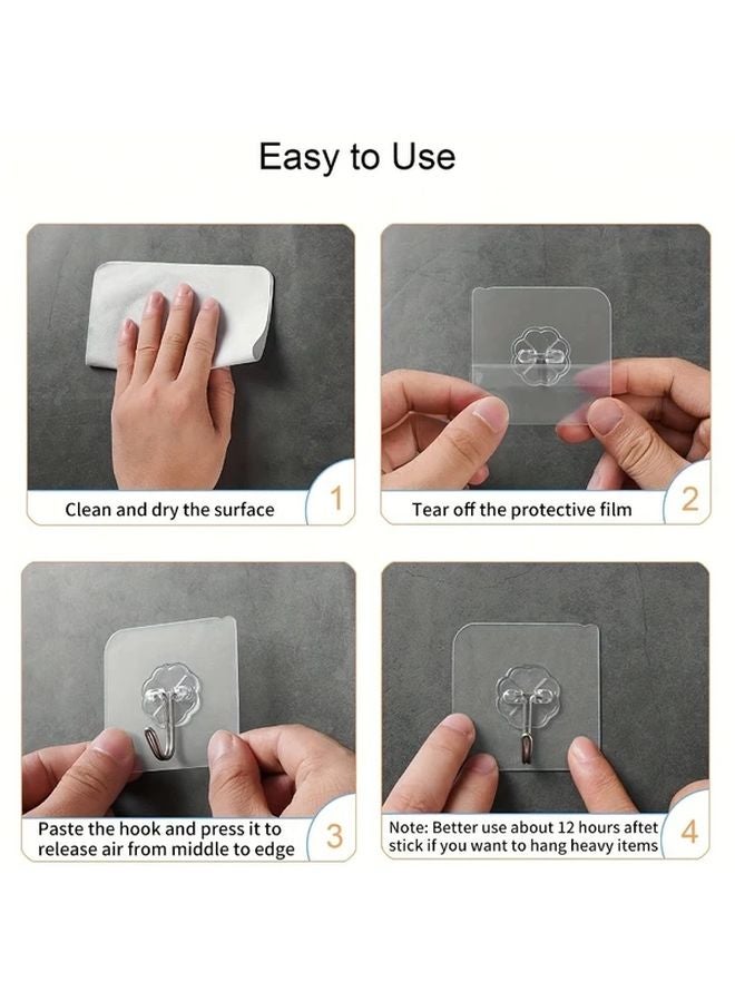 30pcs Transparent Heavy Duty Adhesive Hooks Damage Free Removal For Walls Tiles - Image 3