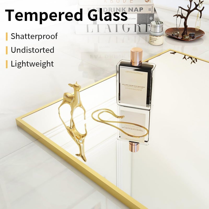 VooBang Mirror Full Length - 21" x 57" Floor Mirror with Stand, Aluminum Alloy Frame Full Body Mirror, Standing Hanging or Leaning Against Wall for Bedroom and Living Room, Gold - Image 4