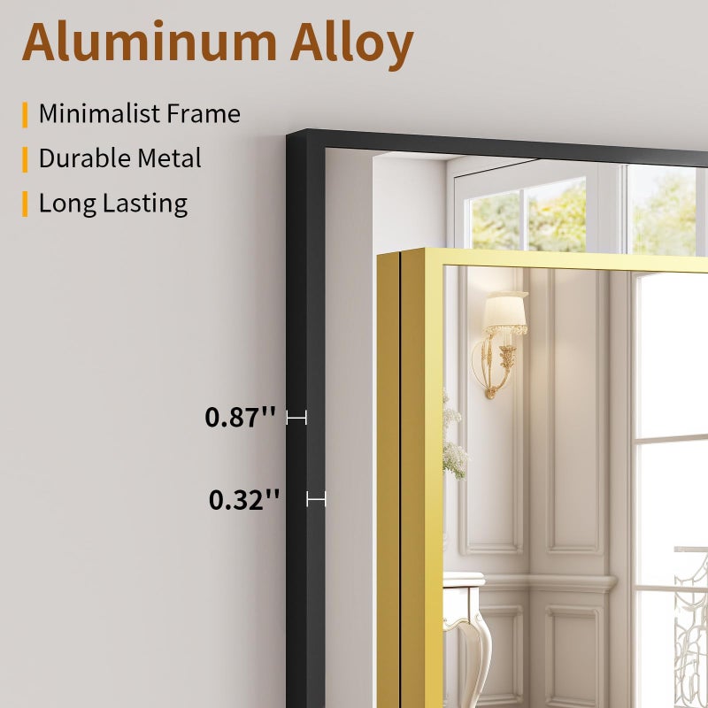 VooBang Mirror Full Length - 21" x 57" Floor Mirror with Stand, Aluminum Alloy Frame Full Body Mirror, Standing Hanging or Leaning Against Wall for Bedroom and Living Room, Gold - Image 3