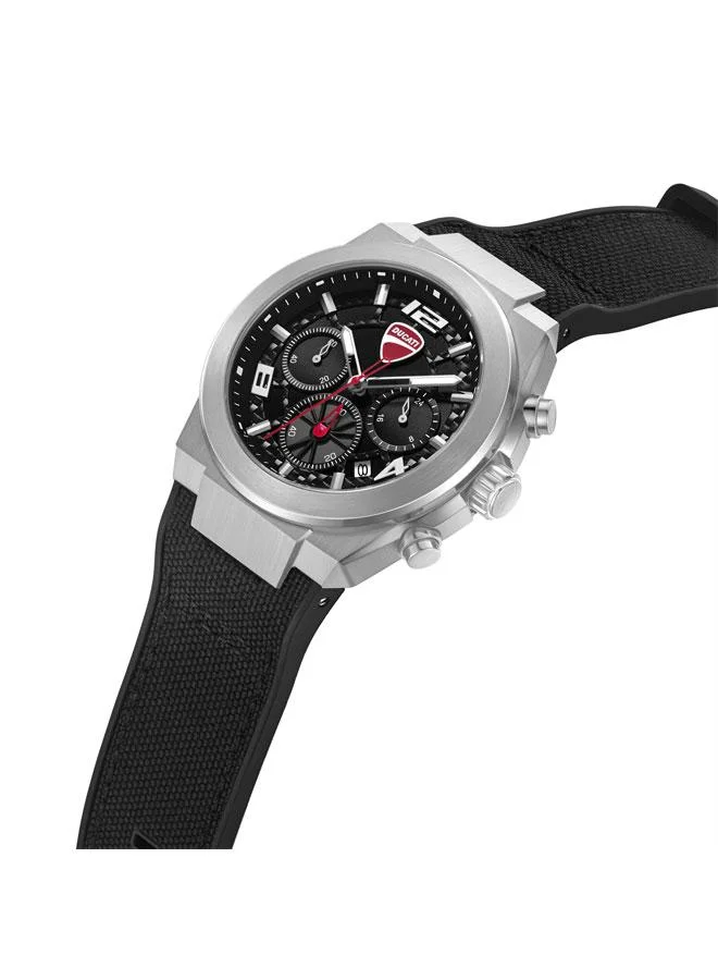 Ducati DT014 Black Dial Black Silicone-Nylon Strap Chronograph Watch for Men 41mm