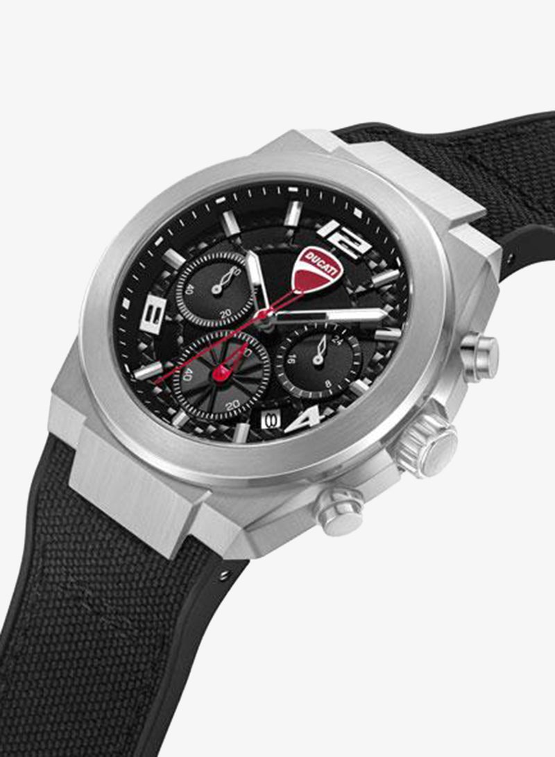 Ducati DT014 Black Dial Black Silicone-Nylon Strap Chronograph Watch for Men 41mm - Image 2