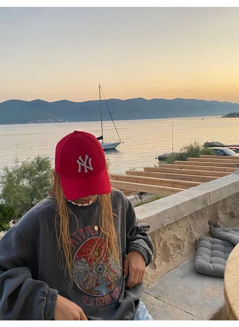Takı Dükkanı Jewelry Shop White Embroidered Red NY Cap Unisex Hat cp220  - Image 5