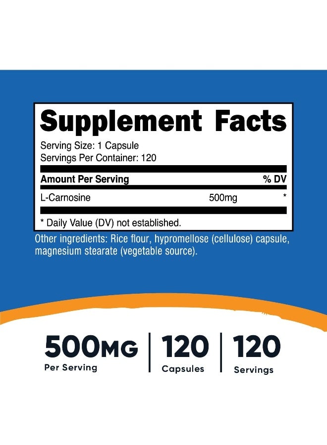 Nutricost نوتريكوست L-كارنوزين 500 ملغ، 120 كبسولة - خالي من الغلوتين، غير معدّل وراثيًا، كبسولات نباتية، صديقة للنباتيين - Image 2