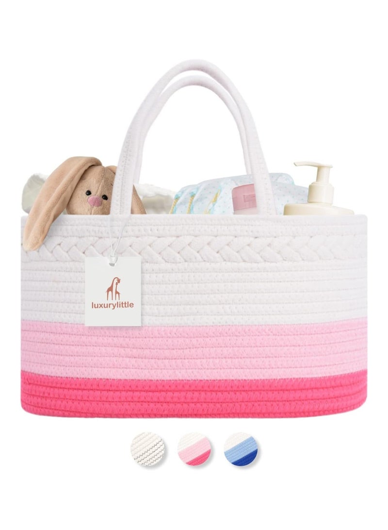 luxury little Large Cotton Rope Nursery Diaper Basket Changing Table Organizer Portable Tote Bag With Divider Car Storage  - Image 1