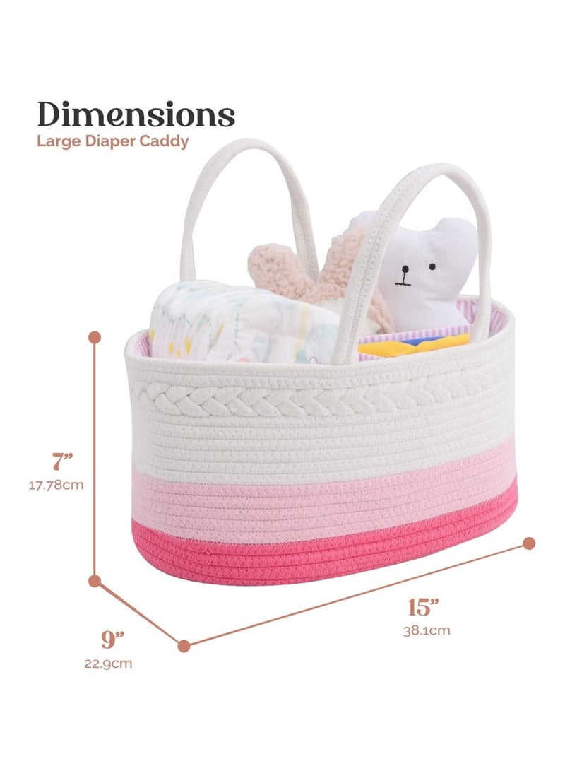 luxury little Large Cotton Rope Nursery Diaper Basket Changing Table Organizer Portable Tote Bag With Divider Car Storage  - Image 2