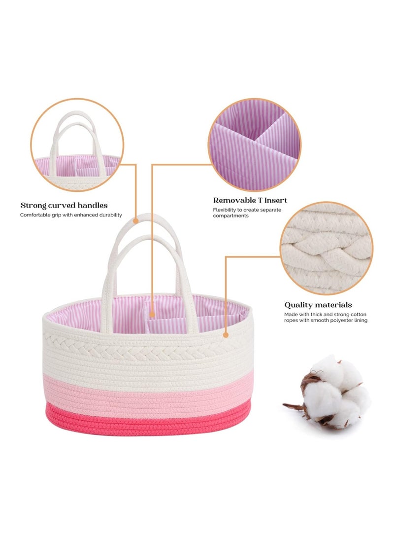 luxury little Large Cotton Rope Nursery Diaper Basket Changing Table Organizer Portable Tote Bag With Divider Car Storage  - Image 4