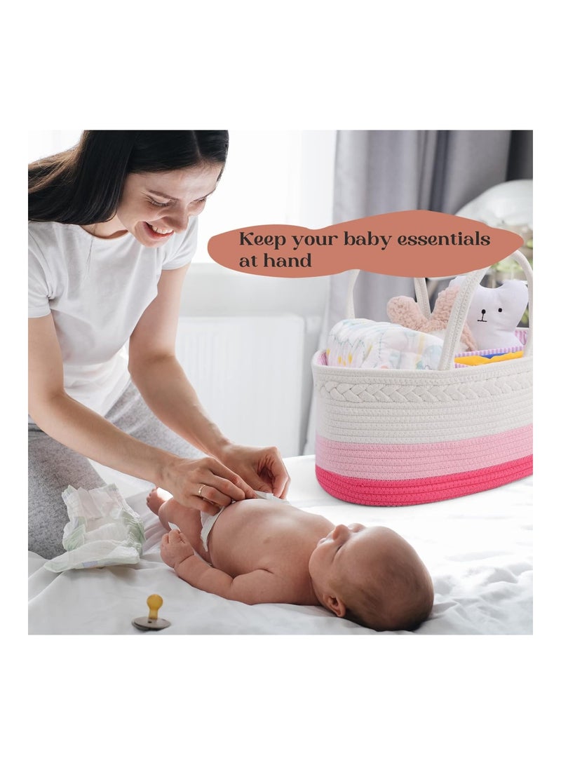 luxury little Large Cotton Rope Nursery Diaper Basket Changing Table Organizer Portable Tote Bag With Divider Car Storage  - Image 5