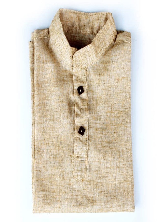 Trender Ethnic Wear Cream Cotton Blend Full Sleeves Plain Kurta Set For Kids - Image 5