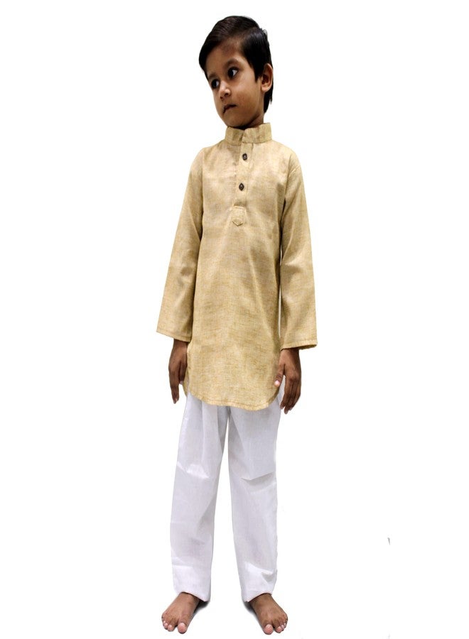 Trender Ethnic Wear Cream Cotton Blend Full Sleeves Plain Kurta Set For Kids - Image 1