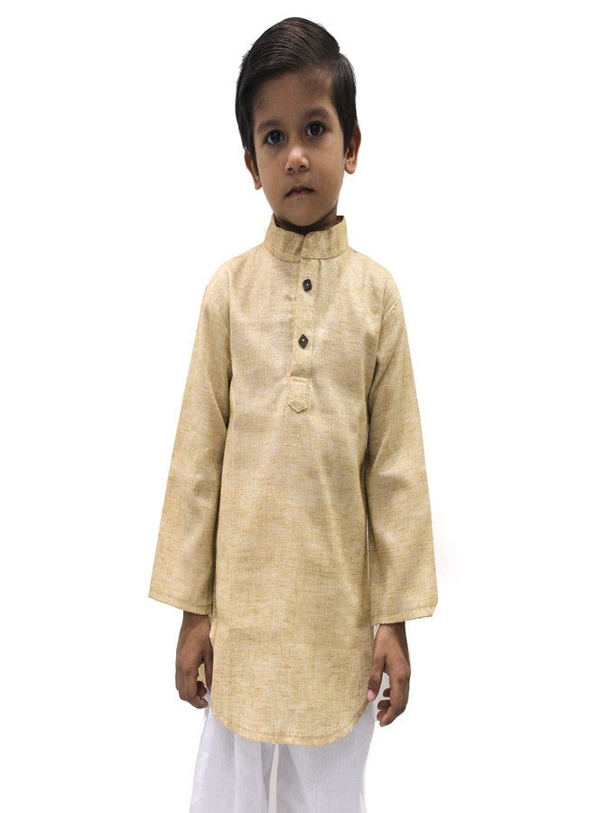 Trender Ethnic Wear Cream Cotton Blend Full Sleeves Plain Kurta Set For Kids - Image 2