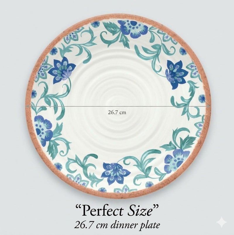 TarHong Dinner Plate Rio Turquoise Floral 26.7cm – Durable Melamine Serving Plate, Break Resistant Dinner Plate for Home, Outdoor, Picnic & Party Use, Lightweight Dishwasher Safe Tableware - Image 5