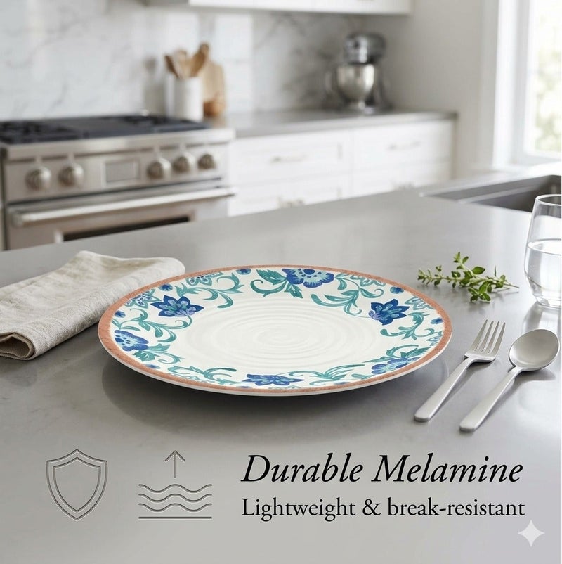 TarHong Dinner Plate Rio Turquoise Floral 26.7cm – Durable Melamine Serving Plate, Break Resistant Dinner Plate for Home, Outdoor, Picnic & Party Use, Lightweight Dishwasher Safe Tableware - Image 4