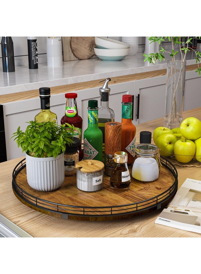 AMH Farmhouse Oak 18" Lazy Susan Turntable Organizer for Cabinet, Round Wooden Lazy Susan Organization and Storage for Dining Table, Pantry, Kitchen, Countertop, Cupboard,Home Decor, Walnut Wood (18")  - Image 2