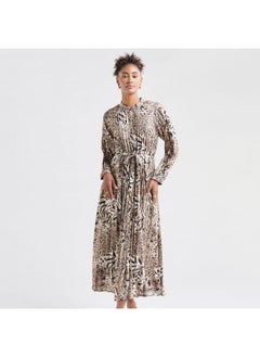 All-Over Print Maxi Shirt Dress with Long Sleeves