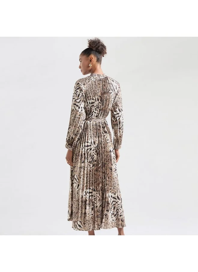 FAV All-Over Print Maxi Shirt Dress with Long Sleeves