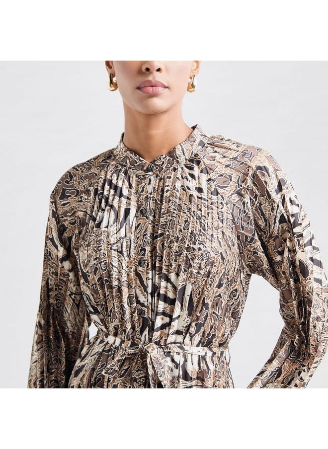 FAV - All-Over Print Maxi Shirt Dress with Long Sleeves - Image 1