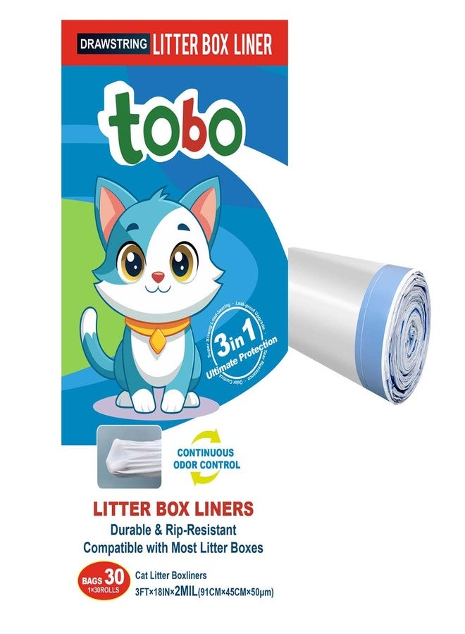 Tobo أكياس توبو للتخلص من النفايات، 30 كيسًا، بمقابض ربط، كبيرة، 37 بوصة × 17 بوصة، 2 مل، برباط، متينة للغاية، بطانات لصندوق فضلات القطط، أكياس سميكة للغاية لصندوق فضلات القطط - Image 1