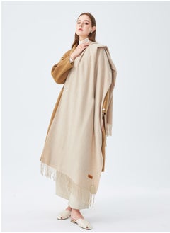 Sky cashmere Plain Wool Scarf with Tassels Warm and Soft Beige  - Image 1