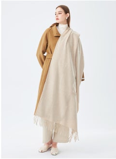 Sky cashmere Plain Wool Scarf with Tassels Warm and Soft Beige  - Image 2