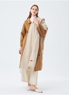 Sky cashmere Plain Wool Scarf with Tassels Warm and Soft Beige  - Image 3