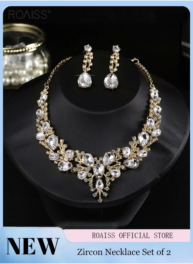roaiss - 2 Pieces Of Haoshi Bride Jewelry Fashion Atmosphere Full Diamond Banquet Jewelry Silver Evening Dress Accessories - Image 1