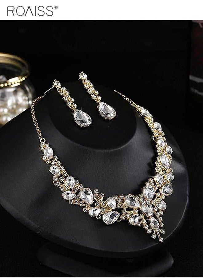 roaiss - 2 Pieces Of Haoshi Bride Jewelry Fashion Atmosphere Full Diamond Banquet Jewelry Silver Evening Dress Accessories - Image 1