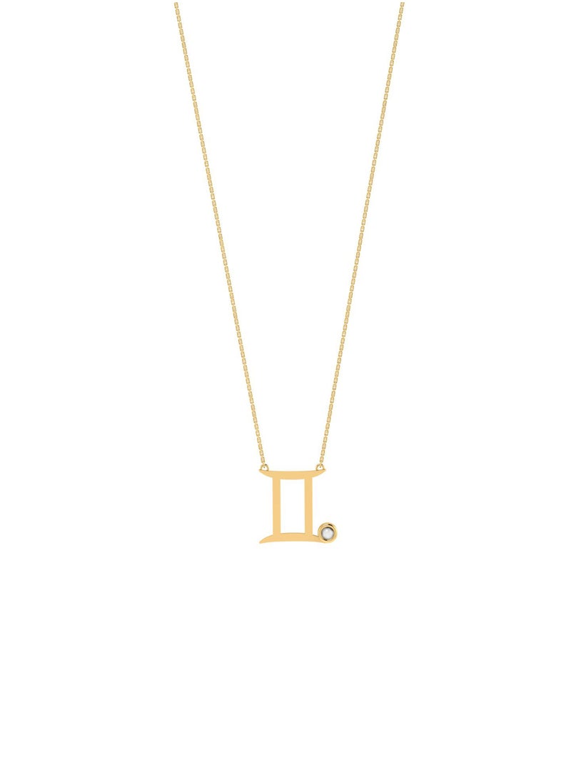 Capri Gold - Capri Gold 18K Yellow Gold Gemini Zodiac Sign Necklace with Pearl - Image 1