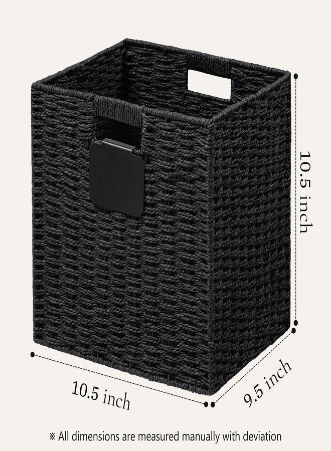 UBBCARE 4 Pack Wicker Basket, 10.5×10.5 Storage Cubes with Label, Foldable Cube Storage Bin with Handle, Square Storage Basket for Shelves, Woven Paper Rope Basket for Organizing, Black - Image 2
