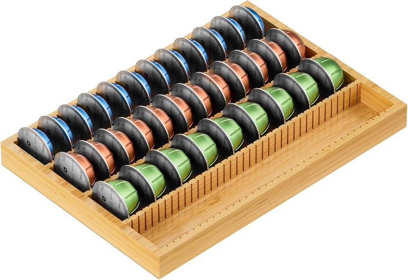 MinBoo Bamboo Coffee Pod Storage Holder Drawer Insert for Counter Compatible Nespresso Vertuo Vertuoline Capsules for Kitchen, Home, Office, Coffee Station - Image 1
