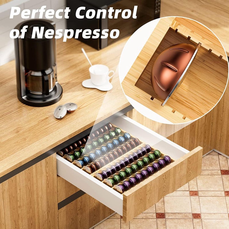 MinBoo Bamboo Coffee Pod Storage Holder Drawer Insert for Counter Compatible Nespresso Vertuo Vertuoline Capsules for Kitchen, Home, Office, Coffee Station - Image 3