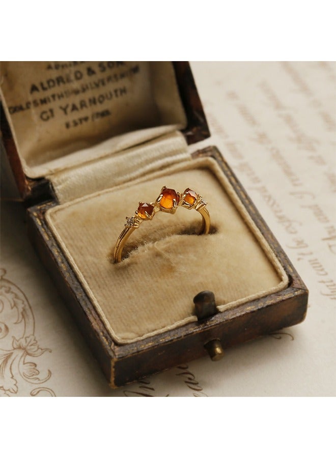 Beyond Retro Garnet 14K Gold Plated Ring, Open End Ring Adjustable, Luxury Gold Ring for Women (Gold+Orange) - Image 4