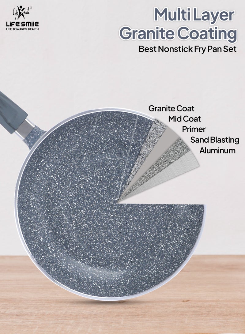 Life Smile طقم مقالي لايف سمايل غير لاصقة من الجرانيت – 20 سم، 24 سم، 28 سم | طلاء غير لاصق متعدد الطبقات، قاعدة موفرة للطاقة، مقبض مريح، أواني طهي خالية من PFOA - Image 4