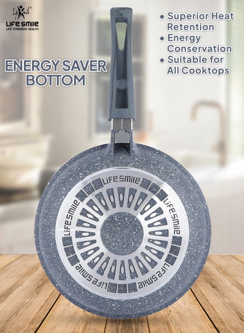 Life Smile طقم مقالي لايف سمايل غير لاصقة من الجرانيت – 20 سم، 24 سم، 28 سم | طلاء غير لاصق متعدد الطبقات، قاعدة موفرة للطاقة، مقبض مريح، أواني طهي خالية من PFOA - Image 2