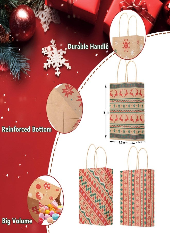 Sadoup 24 PCS Christmas Kraft Gift Bags with Handles,Treat Bags for Gifts,Cookies,Candy,Holiday Goodies Wrapping,for Xmas Holiday Presents Wrapping,9"x7.3"x3.3" - Image 2