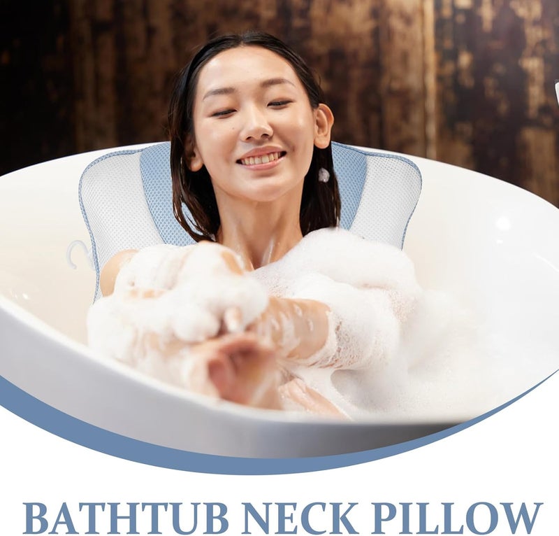 Bathtub Pillow with 3D Mesh Fabric and Suction Cups, Non-Slip Washable Spa Bath Neck Pillow for Tub, Ocean Motif, Bath Accessory for Home and Spa Relaxation - Image 3