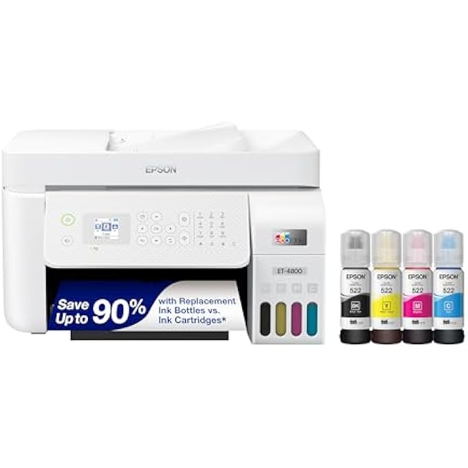 ECOTANK ET-4800 WIRELESS ALL-IN-ONE CARTRIDGE-FREE SUPERTANK PRINTER WITH SCANNER, COPIER, FAX, ADF AND ETHERNET  IDEAL-FOR YOUR HOME OFFICE, WHITE - Image 1