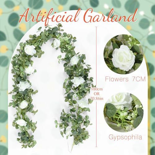 Canlierr 2pcs Large White Mr Mrs Sign for Wedding Table with 591ft Artificial Flowers Garland Wedding Centerpieces Wooden Bride and Groom Table Decorations for Engagement DecorWhite Rose - Image 3