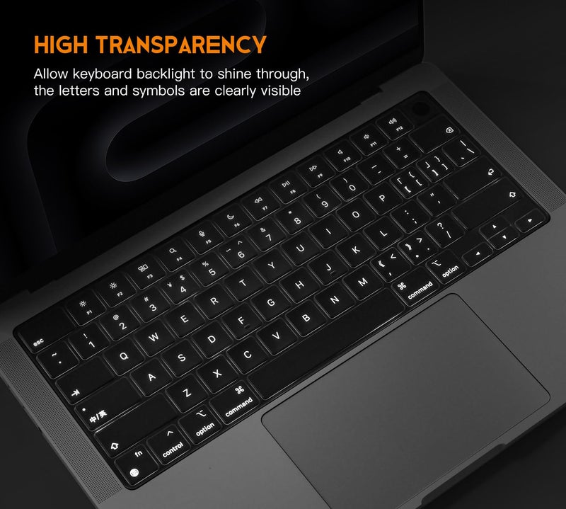 CaseBuy Premium Keyboard Cover Ultra Thin Protector Skin for 2025-2022 MacBook Air 15" 13.6" M4 M3 M2 Chip A3241 A3114 A2941 A3240 A3113 A2681, 2025-2021 MacBook Pro 14 16 inch M5 M4 M3 M2 M1 Pro/Max, Clear - Image 3