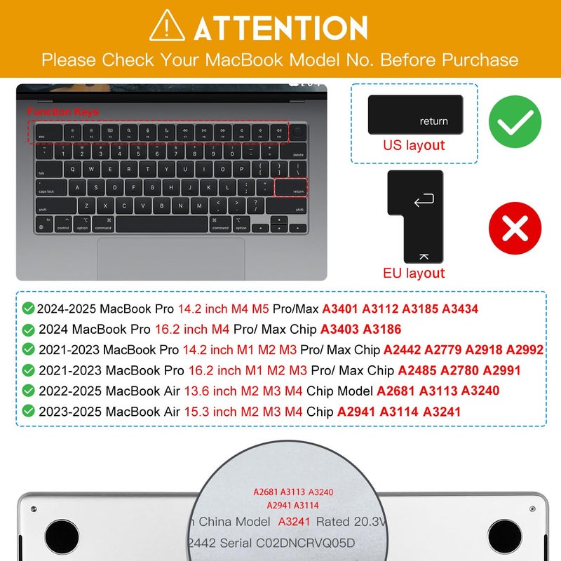 CaseBuy Premium Keyboard Cover Ultra Thin Protector Skin for 2025-2022 MacBook Air 15" 13.6" M4 M3 M2 Chip A3241 A3114 A2941 A3240 A3113 A2681, 2025-2021 MacBook Pro 14 16 inch M5 M4 M3 M2 M1 Pro/Max, Clear - Image 2