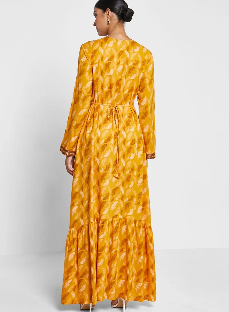 KASHKHA Embroidered Printed Jalabiya