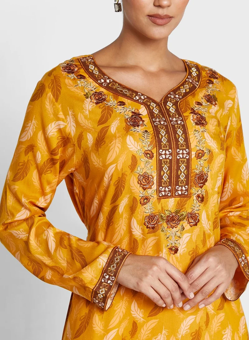 KASHKHA Embroidered Printed Jalabiya