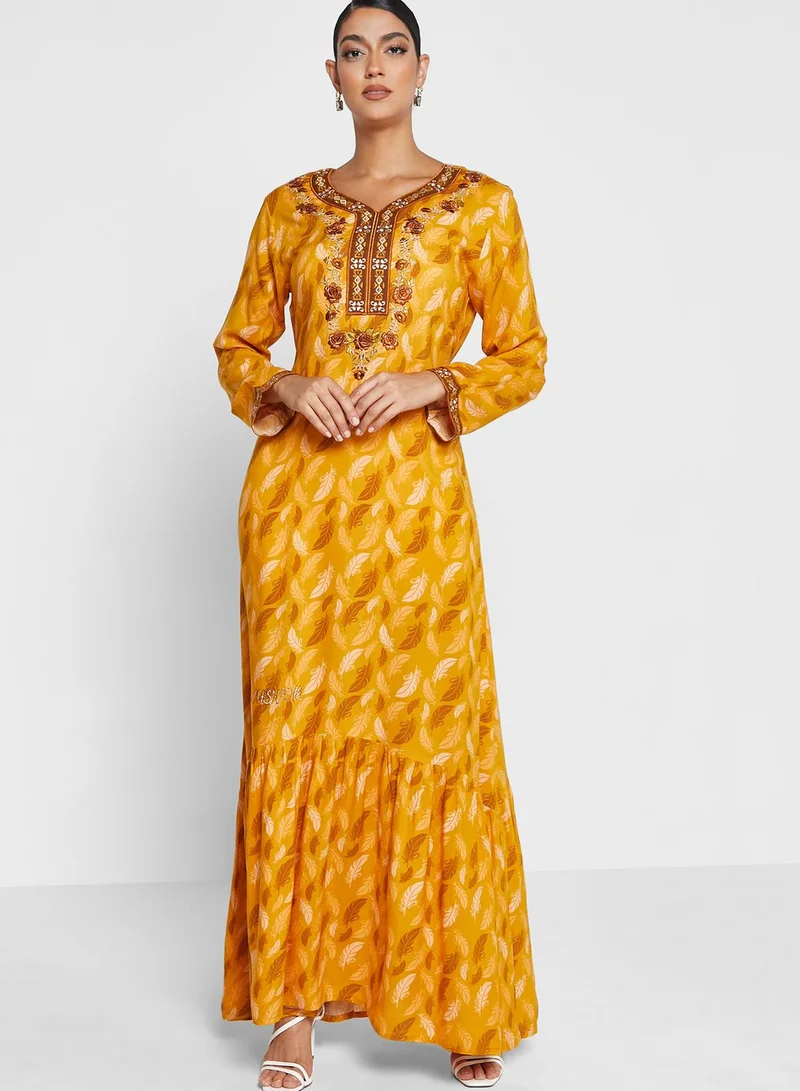 KASHKHA Embroidered Printed Jalabiya
