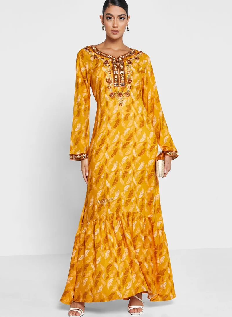 KASHKHA Embroidered Printed Jalabiya
