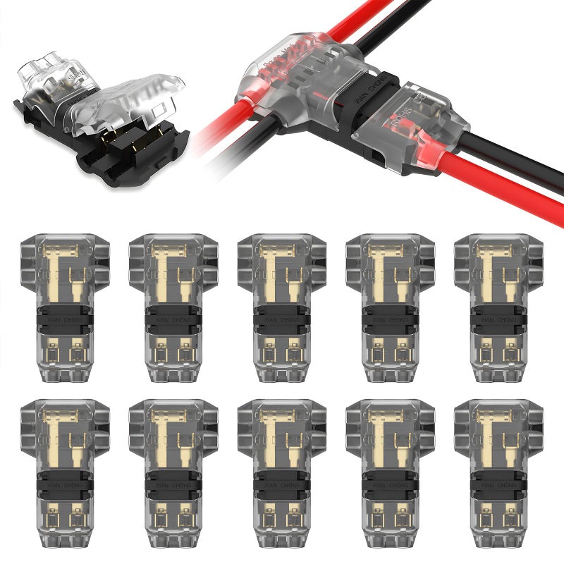 VISDOLLT Tap Wire Splitter Connectors 3 Way 2 Pin Low Voltage Wire Connectors for 1620 AWG 10Pcs Solderless No Wire Stripping Quick Wire Splice Connectors