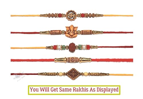 IS4A Set of Assorted Rakhi Bracelets (5 Rakhis) Handmade Rakhi Set of 5 Rakhi Gifts for Brother, Sister, Bhaiya, Bhabhi for Indian Rakhi Raksha Bandhan Festival Rakhi Bracelet - Image 3