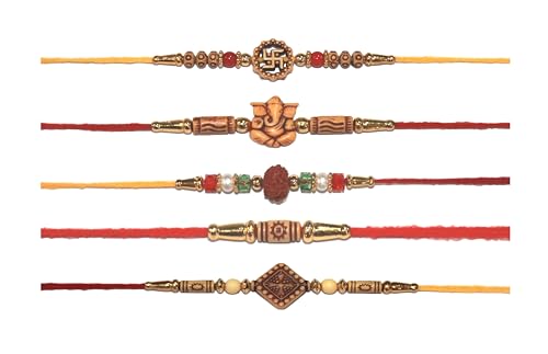 IS4A Set of Assorted Rakhi Bracelets (5 Rakhis) Handmade Rakhi Set of 5 Rakhi Gifts for Brother, Sister, Bhaiya, Bhabhi for Indian Rakhi Raksha Bandhan Festival Rakhi Bracelet - Image 1