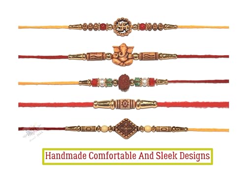 IS4A Set of Assorted Rakhi Bracelets (5 Rakhis) Handmade Rakhi Set of 5 Rakhi Gifts for Brother, Sister, Bhaiya, Bhabhi for Indian Rakhi Raksha Bandhan Festival Rakhi Bracelet - Image 2