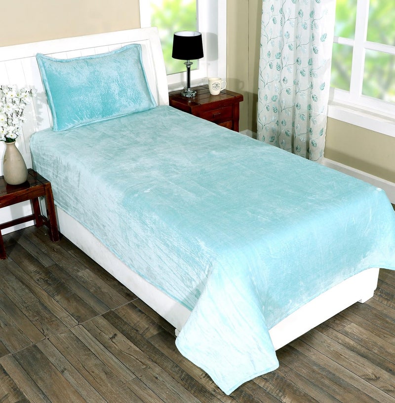 RD TREND 250 Gsm Flannel Warm Bedsheets For Winter Single Flat Size (60X90 Inches) With 1 Pillow Cover 210 TC Size (18X28 Inches) Color-Aqua - Image 1